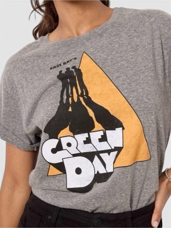 Letluv Tops - Letluv Green Day Graphic Tee Shirt Sizes S, XL Heather Gray Retro Rocker